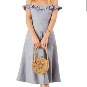 Reformation Hattie Linen Blue Dress